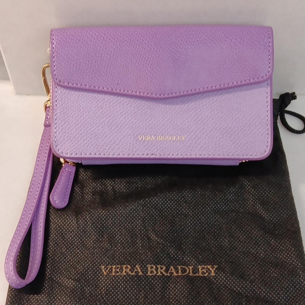 Vera Bradley Lilac Pebble Leather Smartphone Wristlet+Dust Bag Gold -Tone NWOT